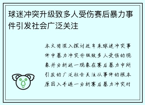 球迷冲突升级致多人受伤赛后暴力事件引发社会广泛关注 球迷冲突升级致多人受伤赛后暴力事件引发社会广泛关注